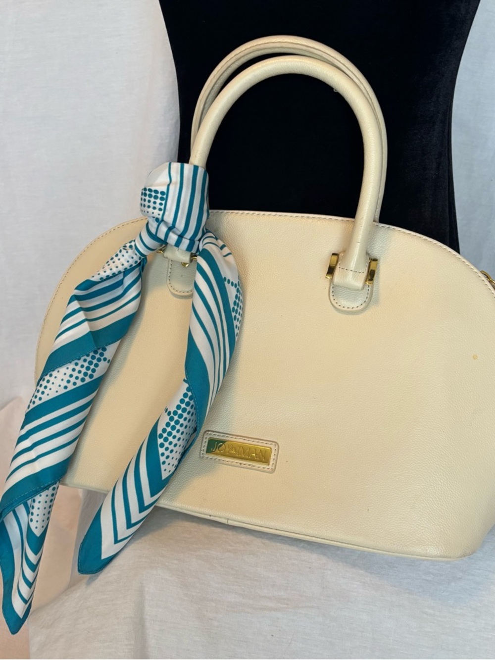 Teal & Cream Geometric Silk Scarf Square Head Neck Tie Retro Chic Accessory - Picture 3 of 7